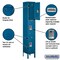 Salsbury Industries Wardrobe Locker, 12" W, 12" D, 78" H, (1) Wide, (3) Openings, Blue 63162BL-A